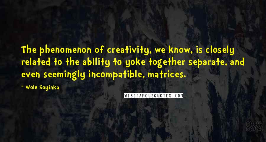 Wole Soyinka Quotes: The phenomenon of creativity, we know, is closely related to the ability to yoke together separate, and even seemingly incompatible, matrices.