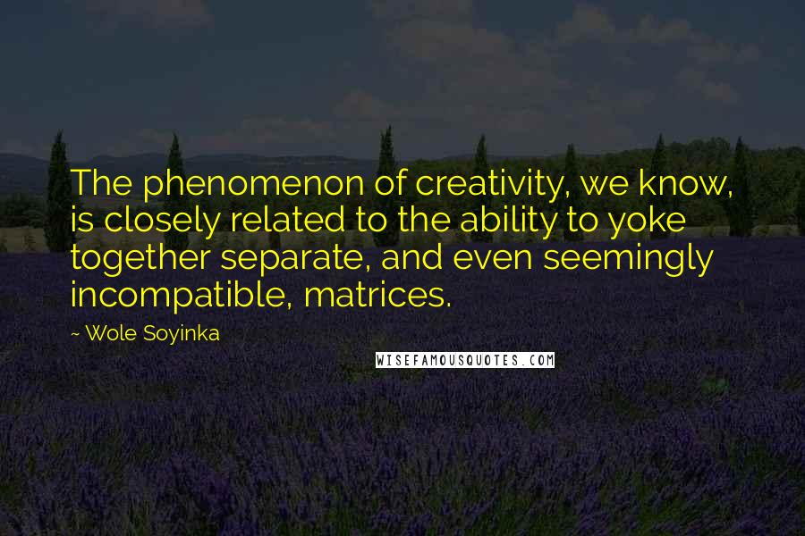 Wole Soyinka Quotes: The phenomenon of creativity, we know, is closely related to the ability to yoke together separate, and even seemingly incompatible, matrices.