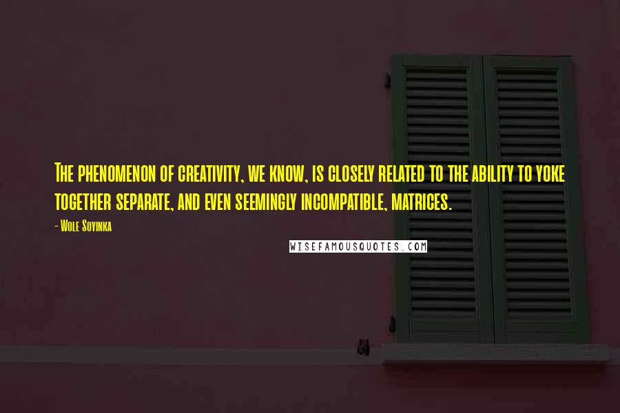 Wole Soyinka Quotes: The phenomenon of creativity, we know, is closely related to the ability to yoke together separate, and even seemingly incompatible, matrices.