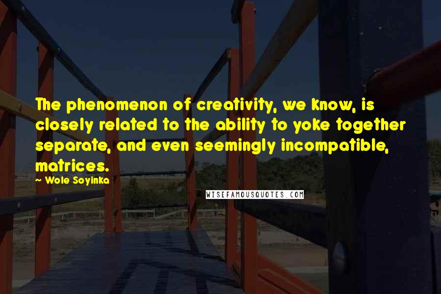 Wole Soyinka Quotes: The phenomenon of creativity, we know, is closely related to the ability to yoke together separate, and even seemingly incompatible, matrices.
