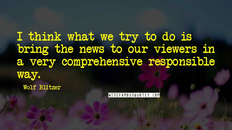 Wolf Blitzer Quotes: I think what we try to do is bring the news to our viewers in a very comprehensive responsible way.