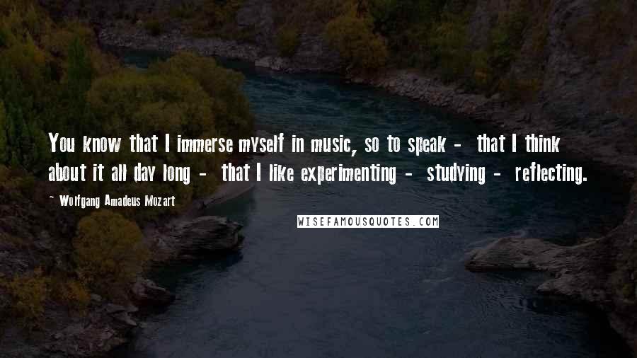 Wolfgang Amadeus Mozart Quotes: You know that I immerse myself in music, so to speak -  that I think about it all day long -  that I like experimenting -  studying -  reflecting.