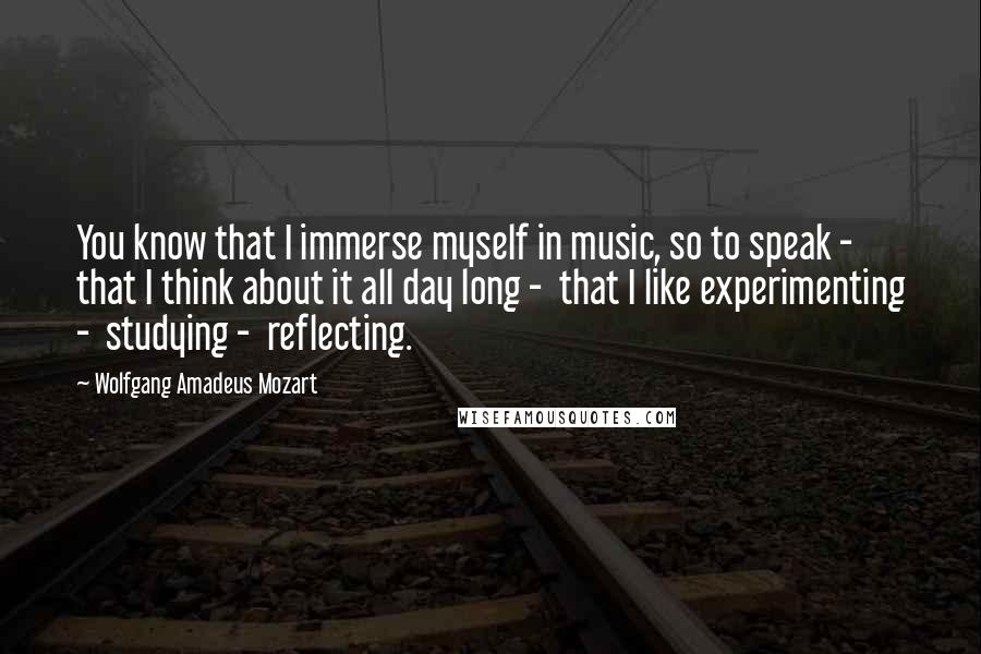 Wolfgang Amadeus Mozart Quotes: You know that I immerse myself in music, so to speak -  that I think about it all day long -  that I like experimenting -  studying -  reflecting.