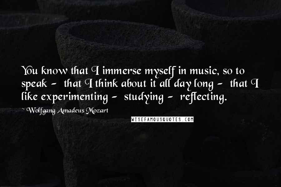 Wolfgang Amadeus Mozart Quotes: You know that I immerse myself in music, so to speak -  that I think about it all day long -  that I like experimenting -  studying -  reflecting.