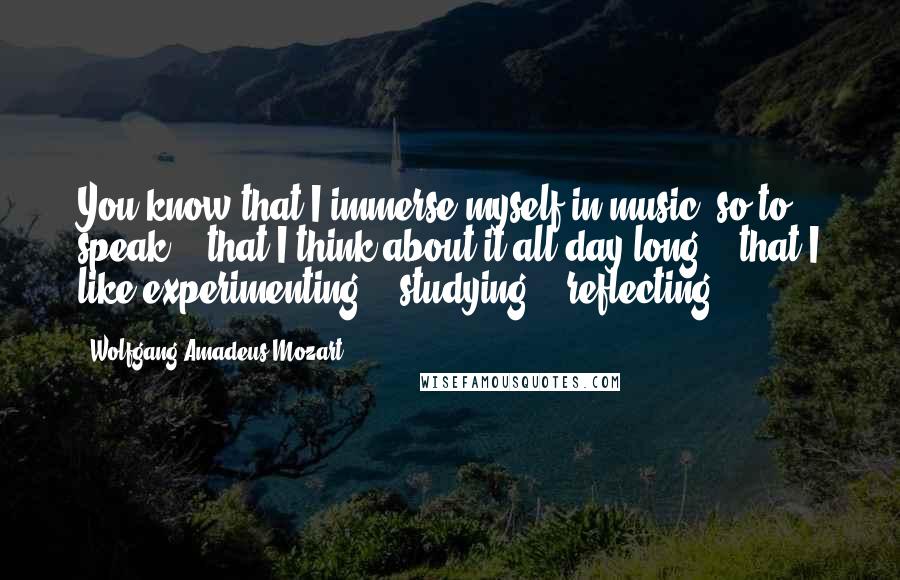 Wolfgang Amadeus Mozart Quotes: You know that I immerse myself in music, so to speak -  that I think about it all day long -  that I like experimenting -  studying -  reflecting.