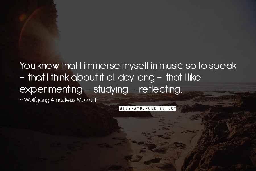 Wolfgang Amadeus Mozart Quotes: You know that I immerse myself in music, so to speak -  that I think about it all day long -  that I like experimenting -  studying -  reflecting.