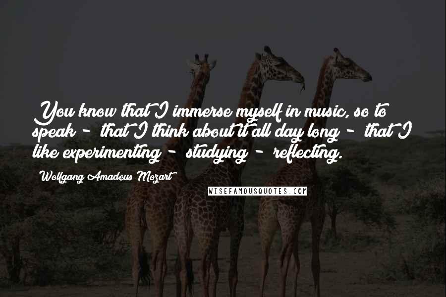 Wolfgang Amadeus Mozart Quotes: You know that I immerse myself in music, so to speak -  that I think about it all day long -  that I like experimenting -  studying -  reflecting.