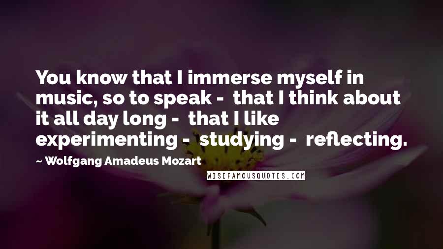 Wolfgang Amadeus Mozart Quotes: You know that I immerse myself in music, so to speak -  that I think about it all day long -  that I like experimenting -  studying -  reflecting.