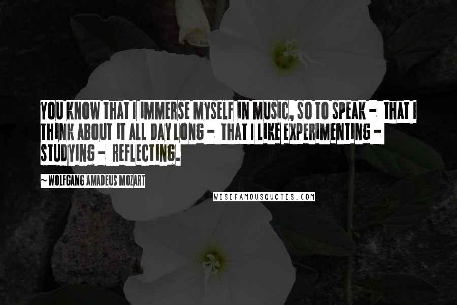 Wolfgang Amadeus Mozart Quotes: You know that I immerse myself in music, so to speak -  that I think about it all day long -  that I like experimenting -  studying -  reflecting.