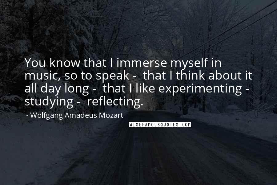 Wolfgang Amadeus Mozart Quotes: You know that I immerse myself in music, so to speak -  that I think about it all day long -  that I like experimenting -  studying -  reflecting.