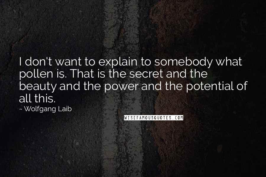 Wolfgang Laib Quotes: I don't want to explain to somebody what pollen is. That is the secret and the beauty and the power and the potential of all this.