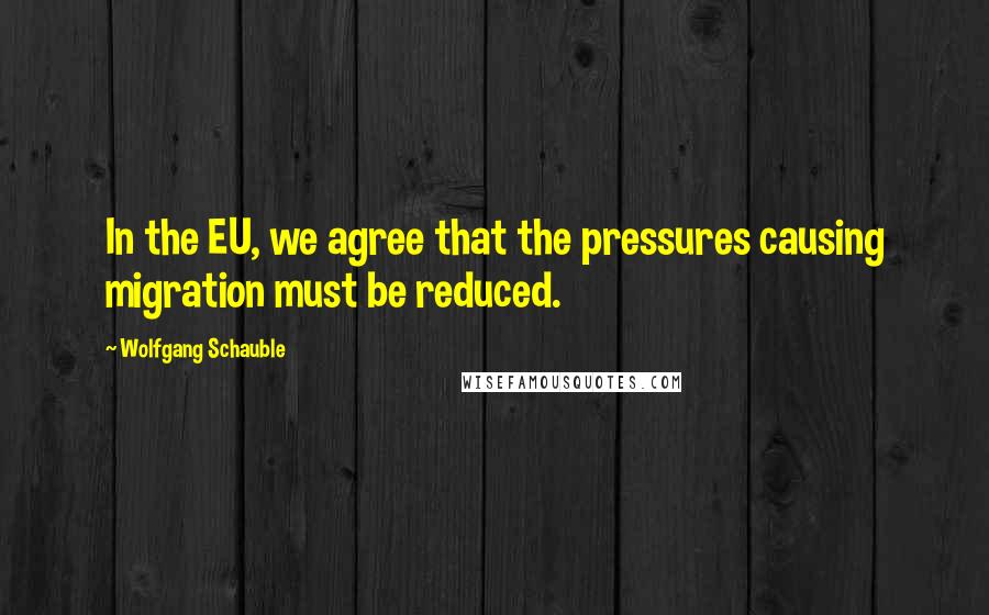 Wolfgang Schauble Quotes: In the EU, we agree that the pressures causing migration must be reduced.