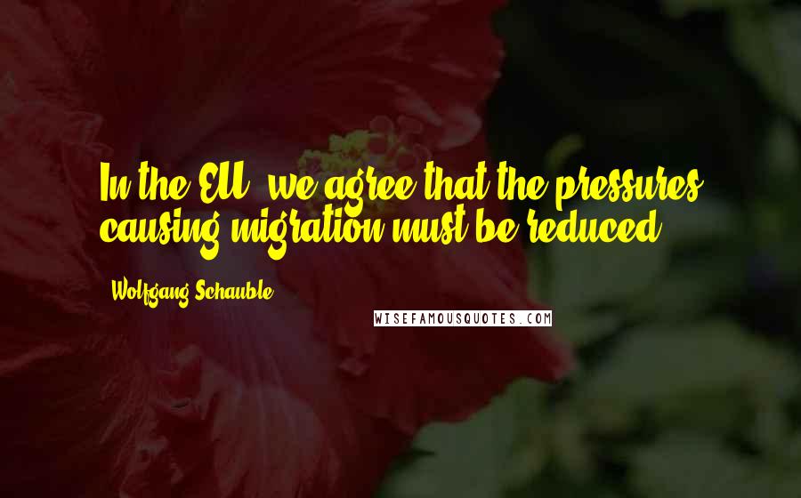 Wolfgang Schauble Quotes: In the EU, we agree that the pressures causing migration must be reduced.