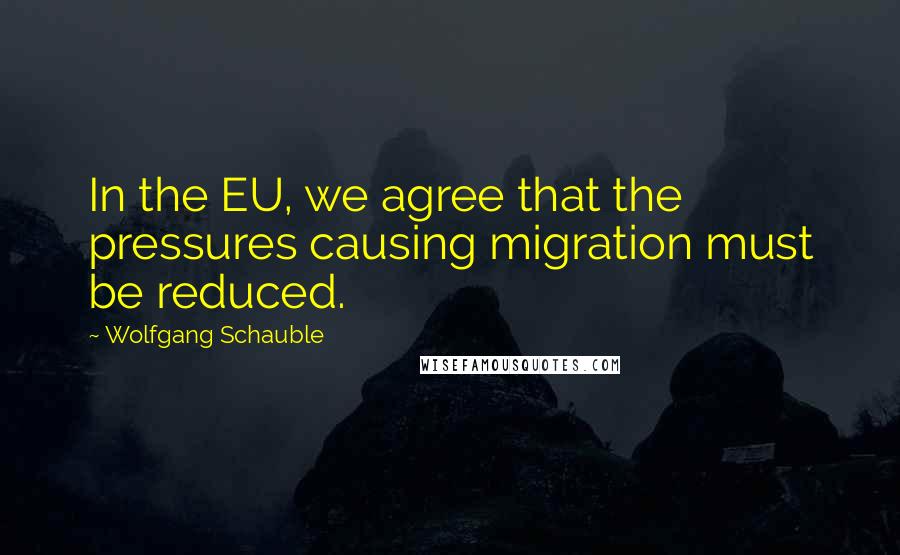 Wolfgang Schauble Quotes: In the EU, we agree that the pressures causing migration must be reduced.