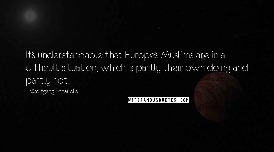 Wolfgang Schauble Quotes: It's understandable that Europe's Muslims are in a difficult situation, which is partly their own doing and partly not.