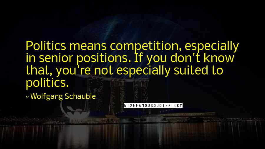 Wolfgang Schauble Quotes: Politics means competition, especially in senior positions. If you don't know that, you're not especially suited to politics.