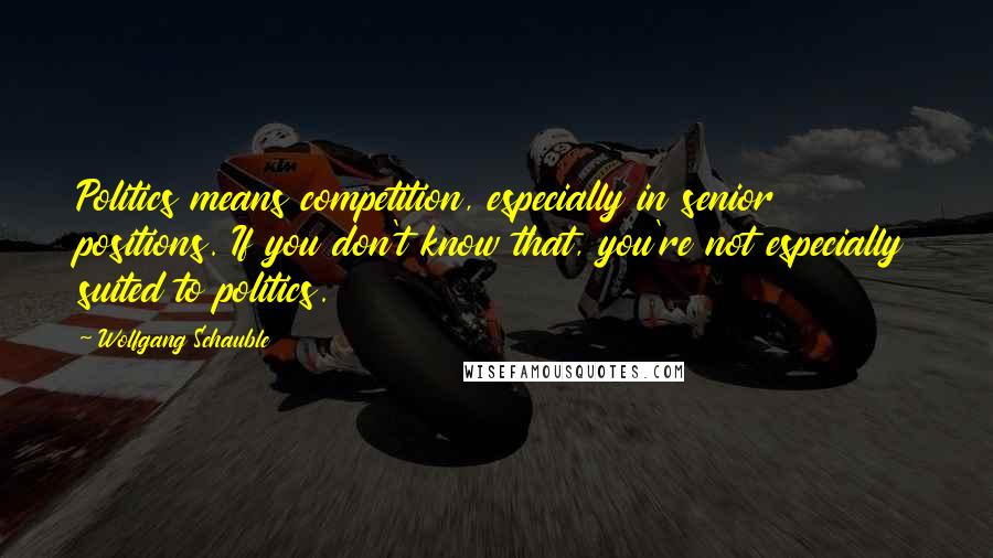 Wolfgang Schauble Quotes: Politics means competition, especially in senior positions. If you don't know that, you're not especially suited to politics.