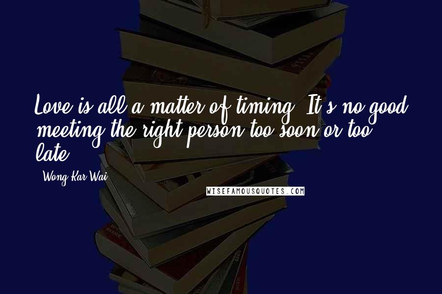 Wong Kar-Wai Quotes: Love is all a matter of timing. It's no good meeting the right person too soon or too late.