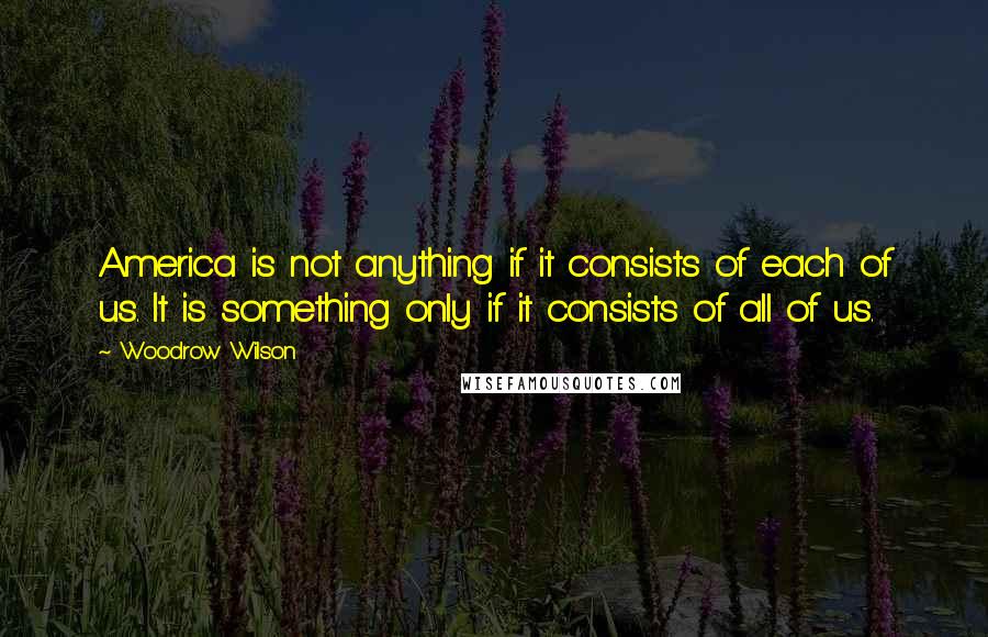 Woodrow Wilson Quotes: America is not anything if it consists of each of us. It is something only if it consists of all of us.