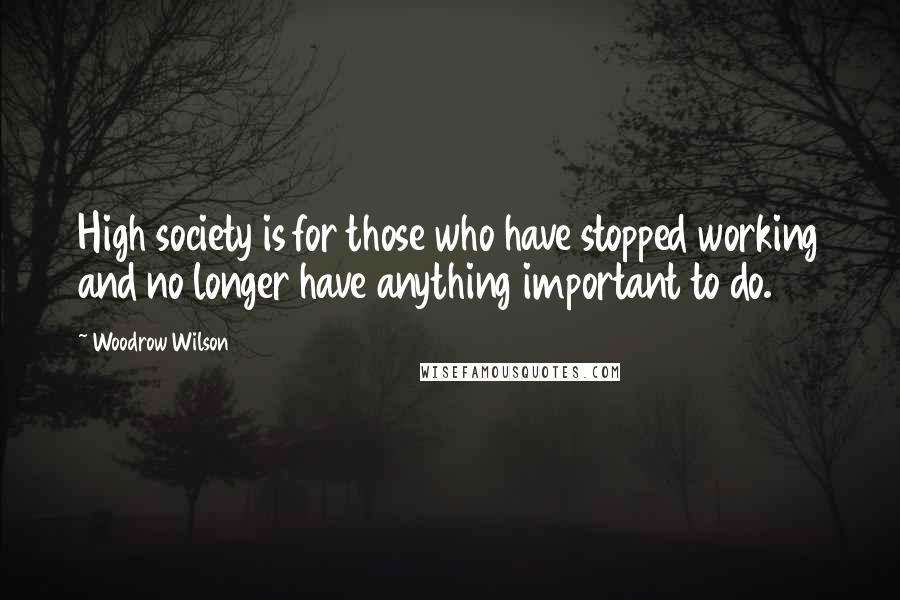 Woodrow Wilson Quotes: High society is for those who have stopped working and no longer have anything important to do.