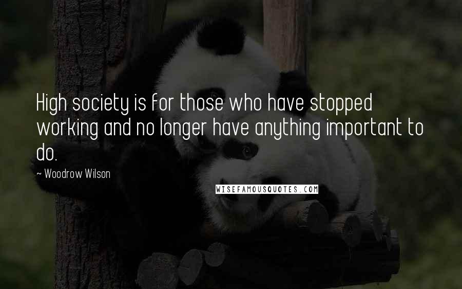 Woodrow Wilson Quotes: High society is for those who have stopped working and no longer have anything important to do.