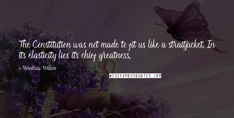 Woodrow Wilson Quotes: The Constitution was not made to fit us like a straitjacket. In its elasticity lies its chief greatness.
