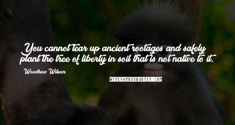 Woodrow Wilson Quotes: You cannot tear up ancient rootages and safely plant the tree of liberty in soil that is not native to it.