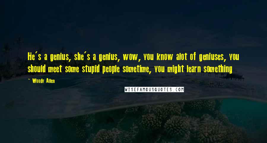 Woody Allen Quotes: He's a genius, she's a genius, wow, you know alot of geniuses, you should meet some stupid people sometime, you might learn something