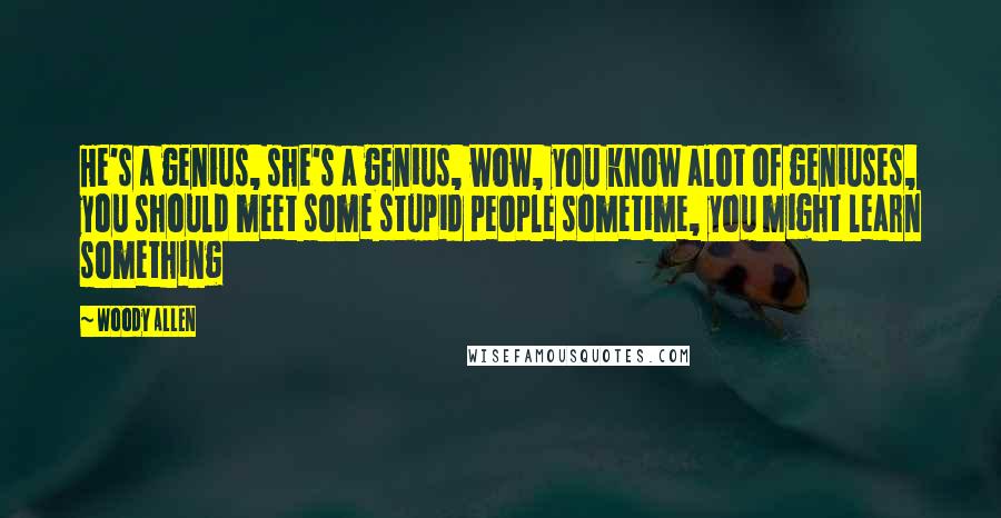 Woody Allen Quotes: He's a genius, she's a genius, wow, you know alot of geniuses, you should meet some stupid people sometime, you might learn something