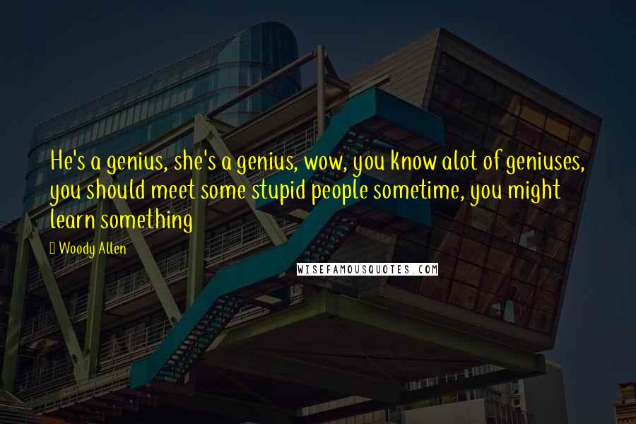 Woody Allen Quotes: He's a genius, she's a genius, wow, you know alot of geniuses, you should meet some stupid people sometime, you might learn something