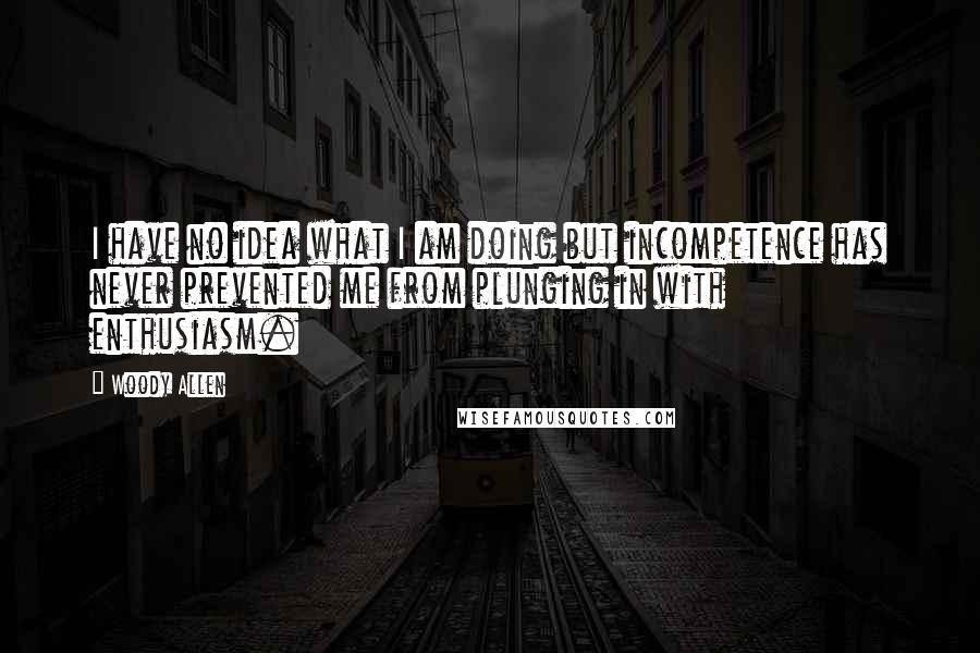 Woody Allen Quotes: I have no idea what I am doing but incompetence has never prevented me from plunging in with enthusiasm.