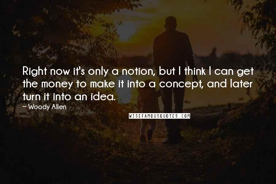Woody Allen Quotes: Right now it's only a notion, but I think I can get the money to make it into a concept, and later turn it into an idea.