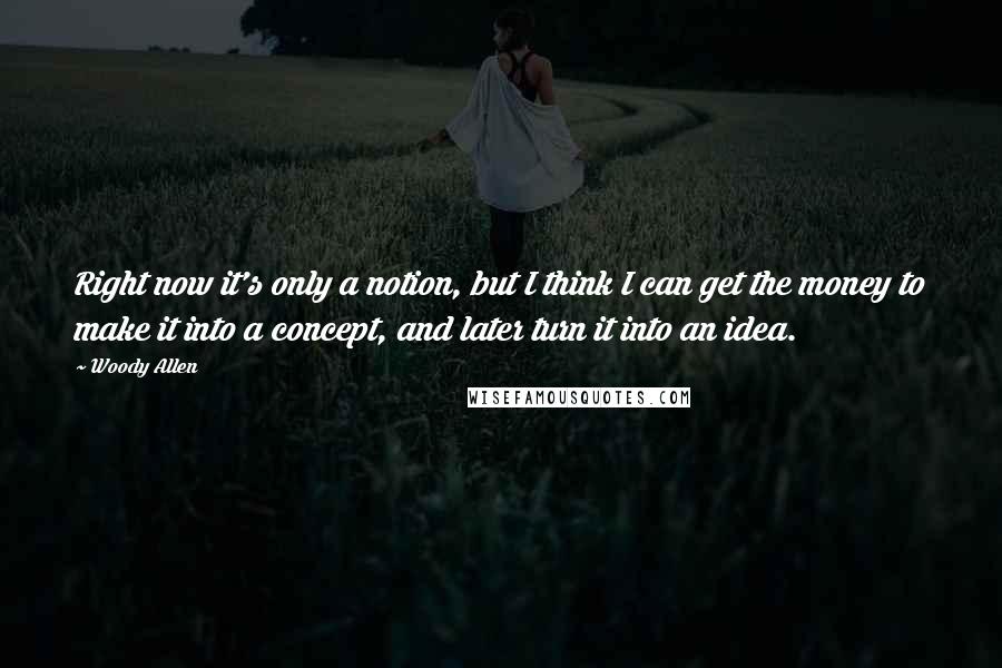 Woody Allen Quotes: Right now it's only a notion, but I think I can get the money to make it into a concept, and later turn it into an idea.