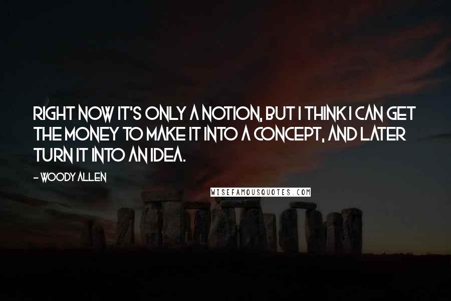 Woody Allen Quotes: Right now it's only a notion, but I think I can get the money to make it into a concept, and later turn it into an idea.
