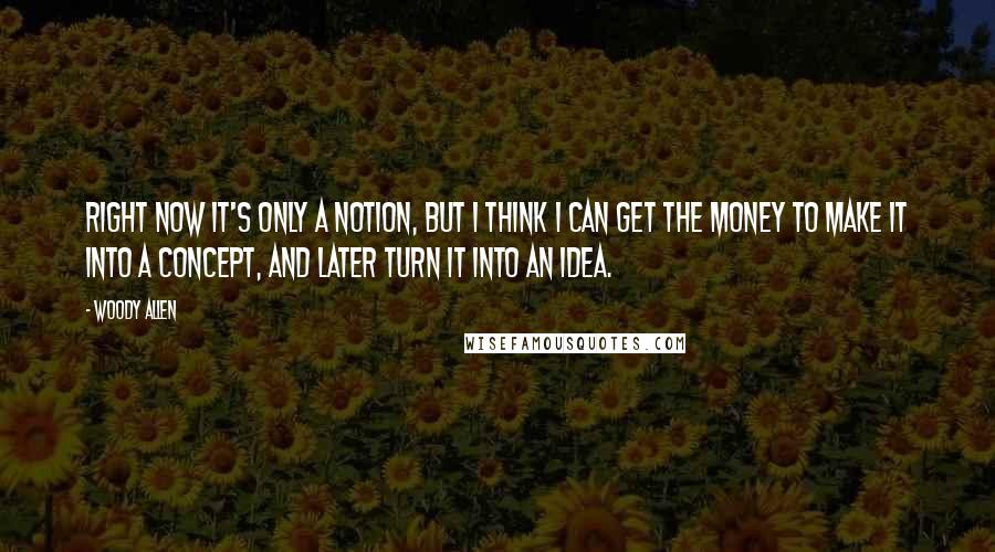 Woody Allen Quotes: Right now it's only a notion, but I think I can get the money to make it into a concept, and later turn it into an idea.