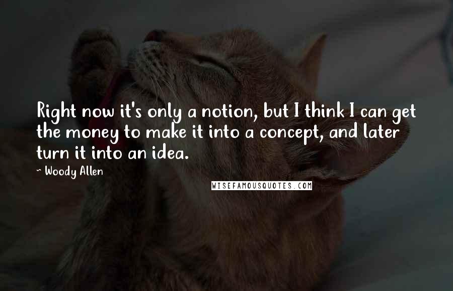Woody Allen Quotes: Right now it's only a notion, but I think I can get the money to make it into a concept, and later turn it into an idea.