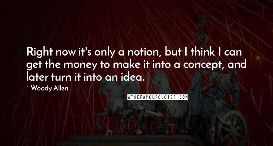 Woody Allen Quotes: Right now it's only a notion, but I think I can get the money to make it into a concept, and later turn it into an idea.