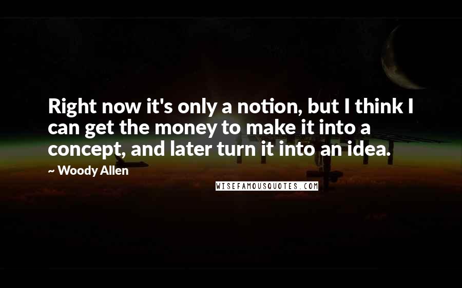 Woody Allen Quotes: Right now it's only a notion, but I think I can get the money to make it into a concept, and later turn it into an idea.