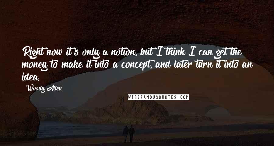 Woody Allen Quotes: Right now it's only a notion, but I think I can get the money to make it into a concept, and later turn it into an idea.
