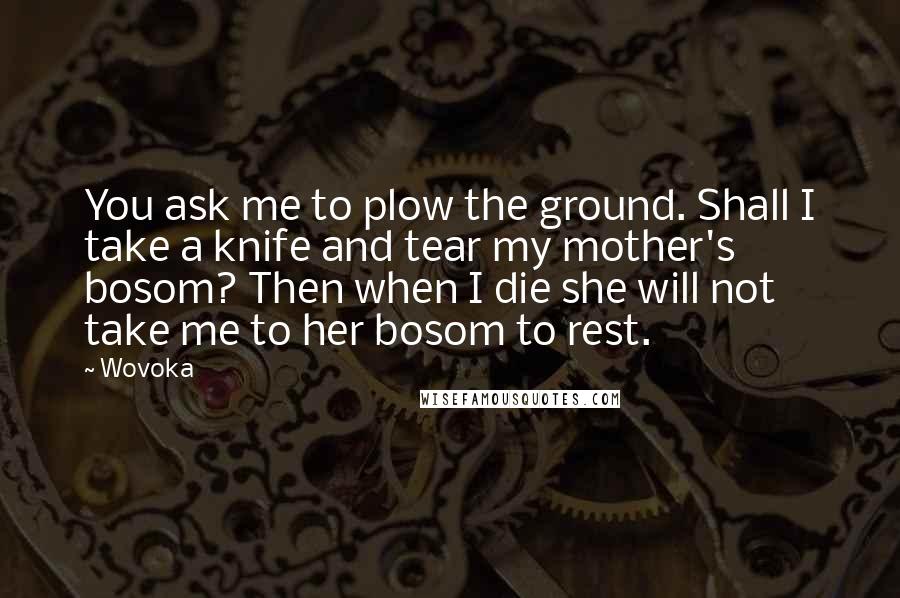 Wovoka Quotes: You ask me to plow the ground. Shall I take a knife and tear my mother's bosom? Then when I die she will not take me to her bosom to rest.