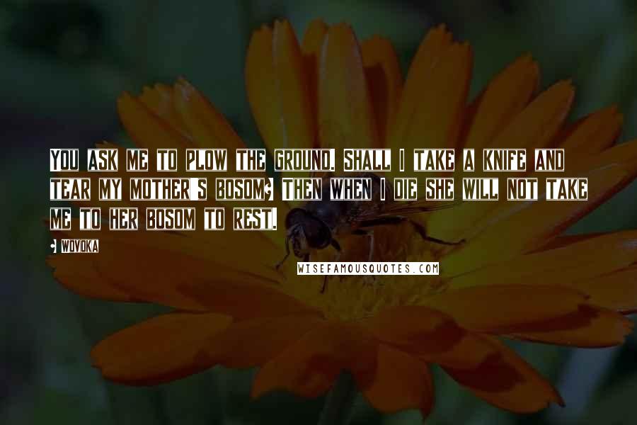 Wovoka Quotes: You ask me to plow the ground. Shall I take a knife and tear my mother's bosom? Then when I die she will not take me to her bosom to rest.