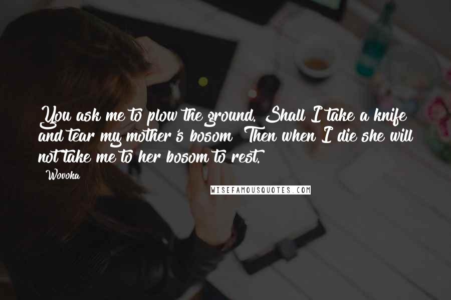 Wovoka Quotes: You ask me to plow the ground. Shall I take a knife and tear my mother's bosom? Then when I die she will not take me to her bosom to rest.