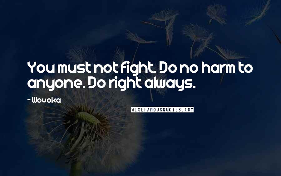 Wovoka Quotes: You must not fight. Do no harm to anyone. Do right always.