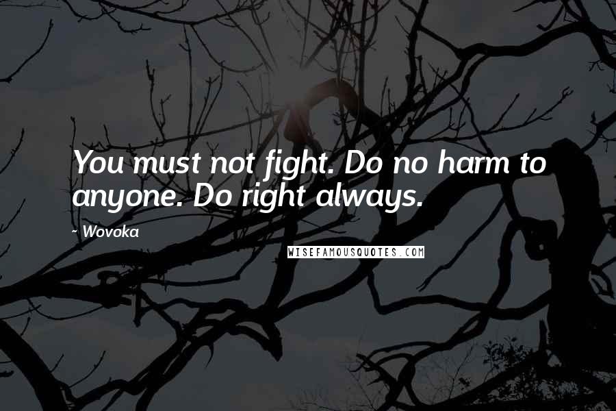Wovoka Quotes: You must not fight. Do no harm to anyone. Do right always.