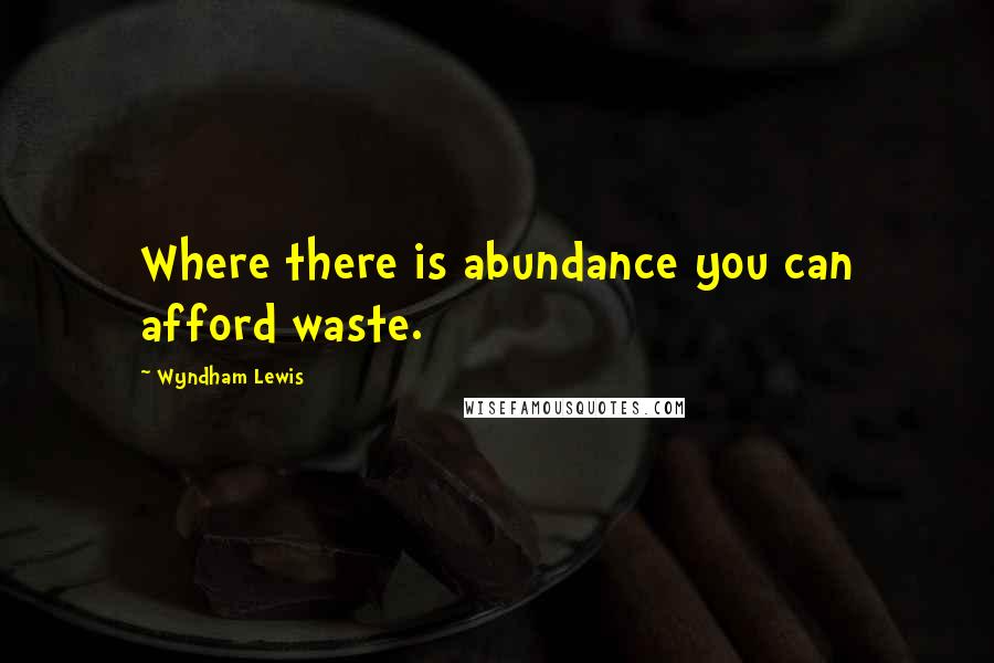 Wyndham Lewis Quotes: Where there is abundance you can afford waste.