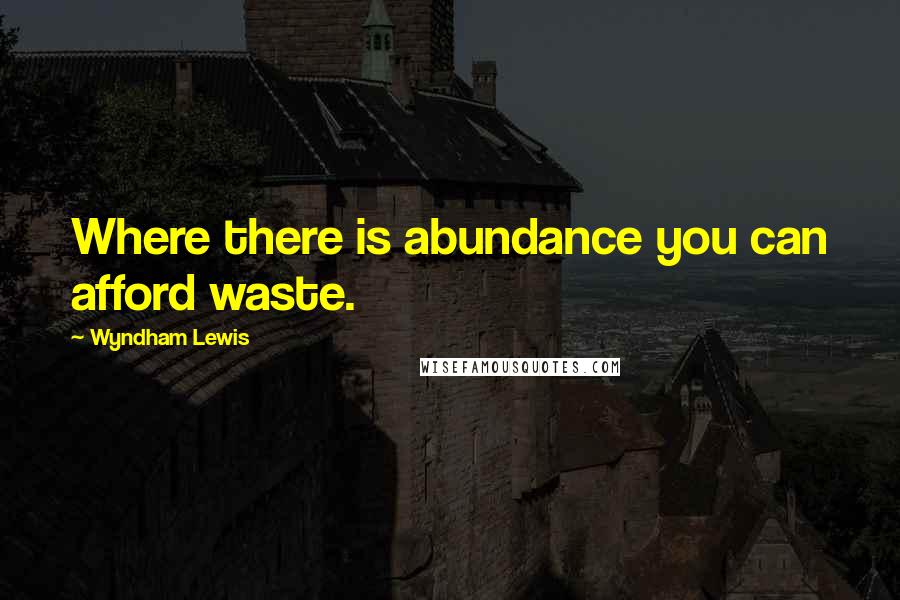Wyndham Lewis Quotes: Where there is abundance you can afford waste.