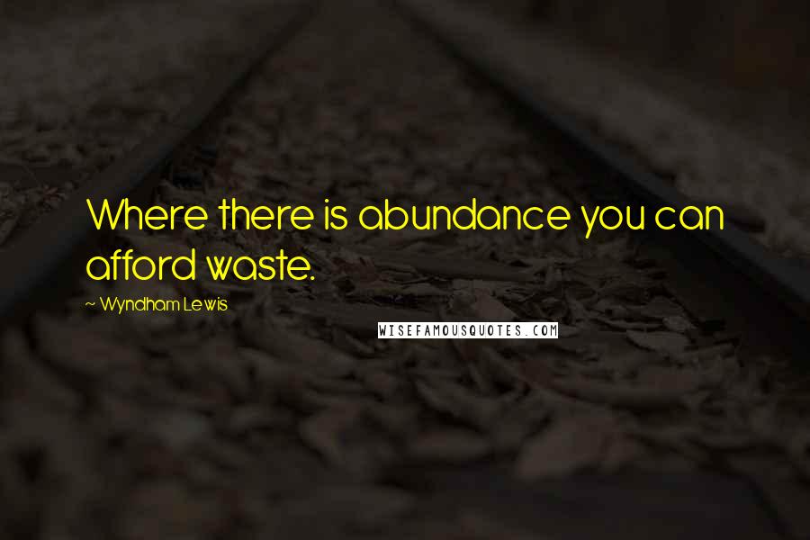 Wyndham Lewis Quotes: Where there is abundance you can afford waste.