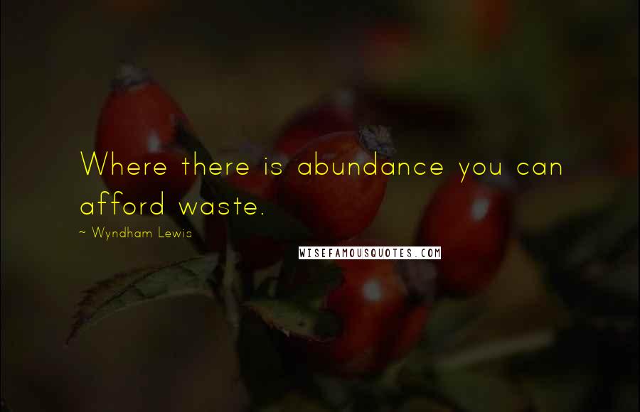 Wyndham Lewis Quotes: Where there is abundance you can afford waste.