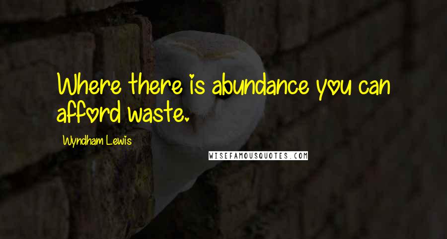 Wyndham Lewis Quotes: Where there is abundance you can afford waste.