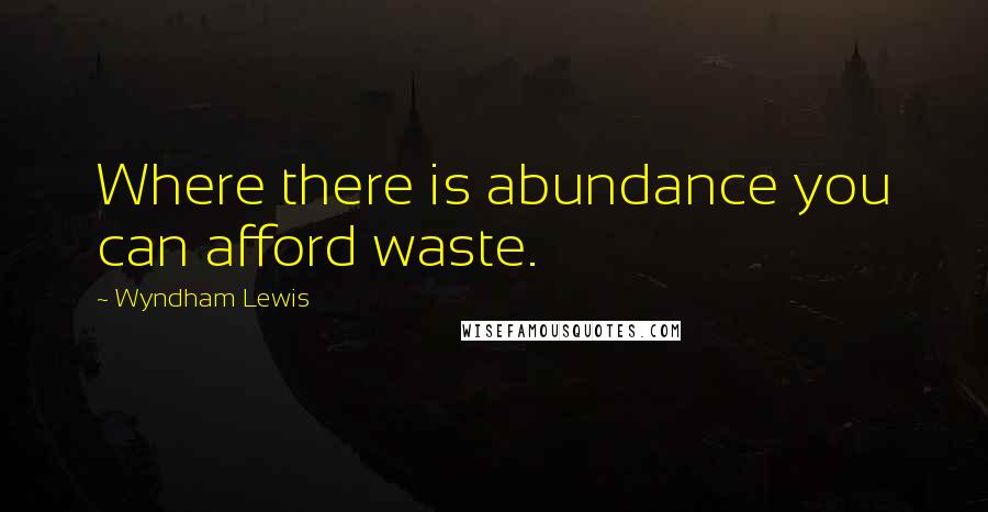 Wyndham Lewis Quotes: Where there is abundance you can afford waste.